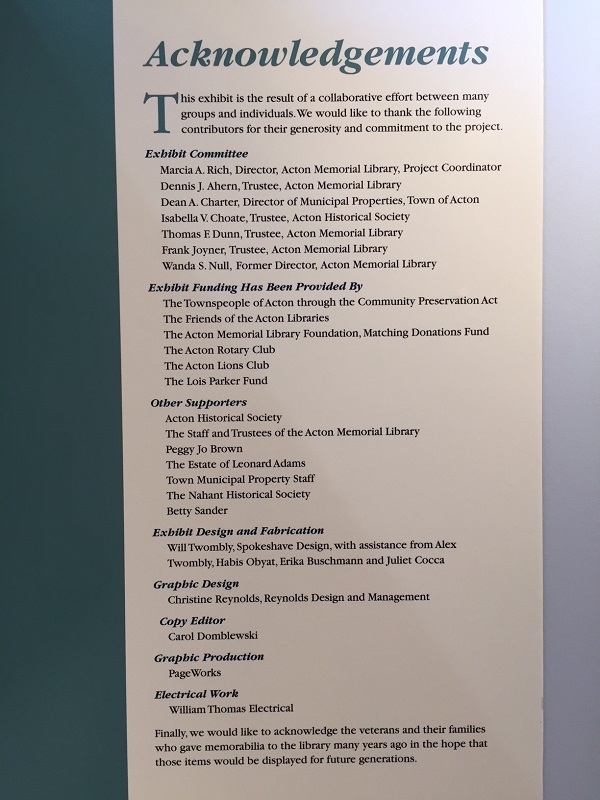 Exhibition Acknowledgements panel