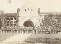 Photograph presumed to be the Isaac Davis Post G.A.R. in front of the Memorial Library, date unknown