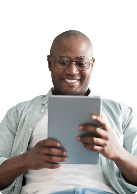 man reading an from a tablet